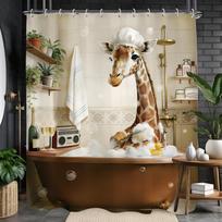 Funny Giraffe Animal Shower Curtain,Hilarious Vintage Shower Curta for Bathroom Decor, Interesting Reading Newspaper Shower (as the picture,W90xH180cm-35x70in)
