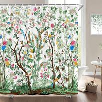 European Flowers, Birds, Plants Bath Curta Waterproof Shower Curtain 3D Printing Bathroom Decoration With Hook Bath Screen (as the picture,W90xH180cm)