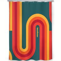 Retro Geometric Shower Curtain – Bold Color Blocks & Curved Lines, Modernist Art Design, 70x70in, Polyester, Includes Hooks (as the picture,90x180cm35x71in)
