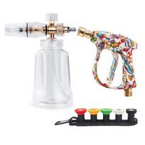 Graffiti Car Wash Gun Set with Wide Opening Foam Pot, 5 Color Nozzles with Base for Professional PA Detailing