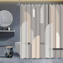 Modern Minimalist Shower Curtain Neutral Fabric Bath Machine Washable Elegant Bath Divider for Bathtub with Hook for Home Rental 90x180