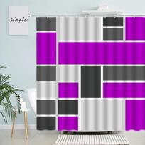 Creative Geometric Shower Curta Black Grey Turquoise Square Plaid Bath Curtain Set Polyester Fabric Bathroom Decor with Hooks (as the picture,90x180cm-35x70in)