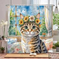 Elephant, Wolf, Animals Shower Curtain, Texture Fabric Bathroom Decor Watercolor Flowers and Plants Shower Curtian with Hooks (as the picture,W90xH180cm)