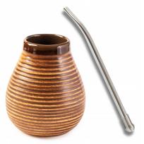 Zestaw Do Yerba Mate - Matero Ceramiczne 330 Ml + Stalowa Bombilla 16,3 Cm