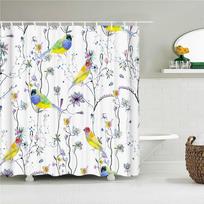 3D Colorful flowers leaves birds printing bathroom waterproof shower curtain with hooks home decoration polyester bath curta (as the picture,90x180cm-35x70in)