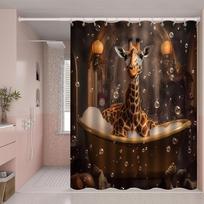 Premium Elegant Giraffe Print Shower Curtain Machine Washable Easy Install Bathroom Divider Bath Curta with Hooks Home Decor (as the picture,W180cmxH180cm)