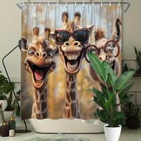 Funny Giraffe Shower Curtain Three Giraffes with Sunglasses Print Waterproof Polyester Bathroom Decor Bath Curtain (as the picture,90x180cm35x71in)