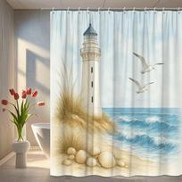 Coastal Lighthouse Shower Curtain Nautical Bathroom Decor Waterproof Polyester Machine Washable with Hooks 90x180