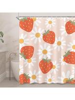 1pc Strawberry Print Waterproof Shower Partition Privacy Hanging Curtain with 12 Hooks, Multiple Sizes, Machine Washable (as the picture,90x180cm)