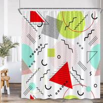 Geometric Abstract Shower Curta  Square Wave Line Triangle Circle Math Bathroom Decorations Modern Bath Curtain with Hooks (as the picture,90x180cm-35x70in)
