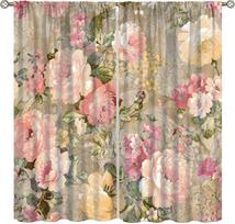 Colorful Flower Window Curta,Abstract Bright Flower Blossom Botanical Print Rod Pocket Curtain Light Filtering Drapes For 53x116CM-2PC
