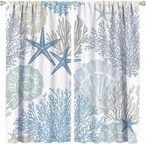 Vintage Nautical Coastal Rod Pocket Blackout Curta,Thermal Insulated Room Darkening Watercolor Beach Nautical Theme Starfish 53x116CM-2PC
