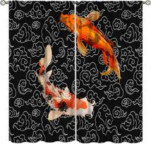Japanese Style Blackout Curtain,Sea Wave Cherry Blossom Crane Ocean Bird Themed Watercolor Curta For Dining Room Cafe Living 53x116CM-2PC