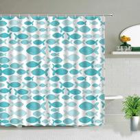 Colorful Cartoons Fish Shark Shower Curta Ocean Life Children's Bathroom Home Decor Cloth Curtain Set Waterproof Bath Screens (as the picture,W90XH180cm)