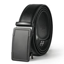 Men's Automatic Buckle Black Pebble Grain Leather Belt - Trendy Live Broadcast Favorite 110 cm