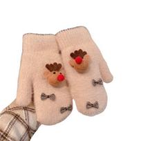Warm Bow Plush Gloves Full Finger Mittens Cute Gloves Winter Student Knitted Gloves  Female A