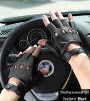 Men's Goatskin Half-Finger Gloves: All-Season, Non-Slip, Sun-Protective, Wear-Resistant, Breathable for Outdoor Sports, Motorcycling, Cycling. Small