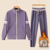 Winter Women's Fleece-Lined Slim Fit Cardigan & Joggers Fitness Set 4XL