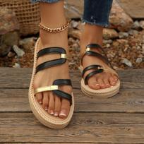 2026 Women's Thick Sole Flip-Flops: Metal Buckle Beach Sandals, Outdoor Fashion Slippers. 39 juoda