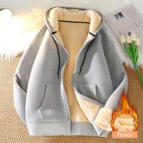 Autumn and Winter Fleece Warm Hooded Zipper Jacket Women Fashion Solid Color Long Sleeve Hoodies Harajuku Korean Style Casual Loose Hooded Sweatshirt XS