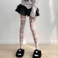 Ultrathin Women Spicy Girl Bandage Stripe Long Stockings Female Japanese Lolita Jk Y2k Sexy Summer Cross Tube White Stockings
