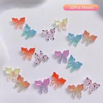 50Pcs Transparent Ice Gradient Flower Butterfly Nail Charms Luminous 3D Nail Art Design