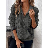 Women Oversized Fleece Sweatshirts Autumn Half Zip Long Lantern Sleeve Patchwork Fluffy Soft Velvet Pullover Coats Outwear S