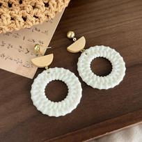 Round Rattan Weave Earrings Flower Circular Bohemian Drop Earrings Jewelry Accessories Vacation Style Geometric Earrings Wedding WHITE