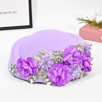 Rhinestones Turban Hat Retro Beret Caps Fashion Church Hat  For Party Evening Purple