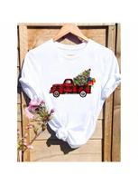 Plaid Lovely Truck Gift Merry Christmas Print T Top Wounisex Holiday Clothing Fashion Female Shirt New Year T-Shirts Graphic Tee S
