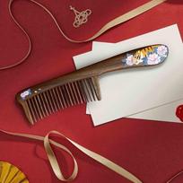 Tan Mujiang 'Smell the Roses' Inlaid Wooden Comb Gift Box