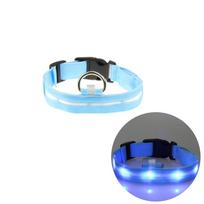 Nylon Dog Collar LED Light-Up Flashing Glow Dark Adjustable Size M Blue Light Pet Collar Night Safety Hiking Camping Tracking mėlyna