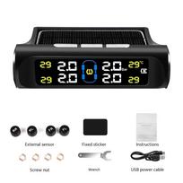 Universal Solar TPMS Tire Pressure Monitoring System IPX7 Waterproof External Sensors Dual USB/Solar Charging with LCD Display black