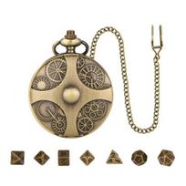 Mini DND Dice Set Steampunk Gear Pocket Watch Dice Set Metal D&D Dice Role Playing Board Games Accessories for Tabletop Adventures