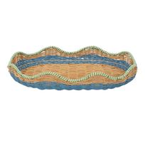 Woven Rattan Storage Basket with Wave Edge Design Durable Handcrafted Organizer Tray for Home Kitchen Bathroom Use One Size