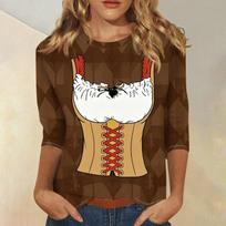 Women's Casual Three Quarter Sleeve Oktoberfest Print T Shirt Round Neck Top Lightweight Soft Fabric Comfortable Fit S kava
