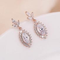 European and American Trend Copper Rhinestone Water Drop Earrings - Fashion Stud Earrings for Women
