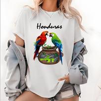“Honduras” Parrots & Cultural Landscape unisex T-shirts, Central American Heritage unisex T-shirts S