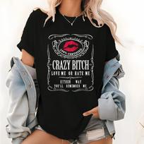 Short Sleeve Unisex Funny Graphic T-Shirts Crazy Bitch Shirt Short Sleeve TShirt Casual T-shirt for Unisex S