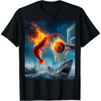 Unisex Shrimp and Shark Fishing Theme T-shirt M