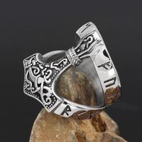 Nordic Viking Runes Hammer Ring - Trendy Men's Runic Jewelry Size 10