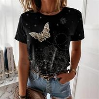 Fashion Woman Blouses Summer Butterfly  Print Short Sleeve Tops Women New Year T-shirt Oversized T Shirt For Women Clothing 2XL black