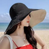 WTEMPO 1PC Trendy Double-Sided UV Protection Beach Floppy Cap for Women with Rope Detail Seaside Beach Travel Fashion Hats 55-59cm