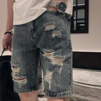 Summer Men's Short  Fashion Casual Slim Distressed Denim Shorts S