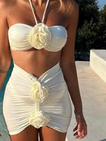 Women's Swimwear Three Piece Bikini High Waist Women's Swimwear Flower Beachwear S