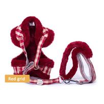 Warm Dog Harness Lead Set Soft Adjustable Fleece Pet Puppy Vest with Fur Collar S