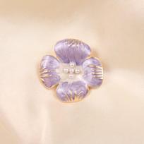 Vintage French Enamel Drop Glaze Purple Gradual Change Flower Brooch Gentle Sweet Corsage Stamen Pin
