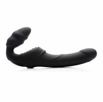Slim Rider Ribbed Wireless Strapless Strap-On by XR Brands, Silicone, Juodas
