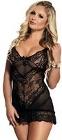 Subblime Babydolls Subblime Chemise S/M - Juodas, Floral Motifs, Lace, Matching Thong