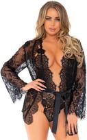 Leg Avenue Sets Leg Avenue Floral Lace Teddy & Robe Set Juodas Size L - 3-Piece Elegant Set